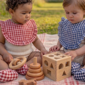 Coffret Naissance | Bavoir et Chaussons Vichy